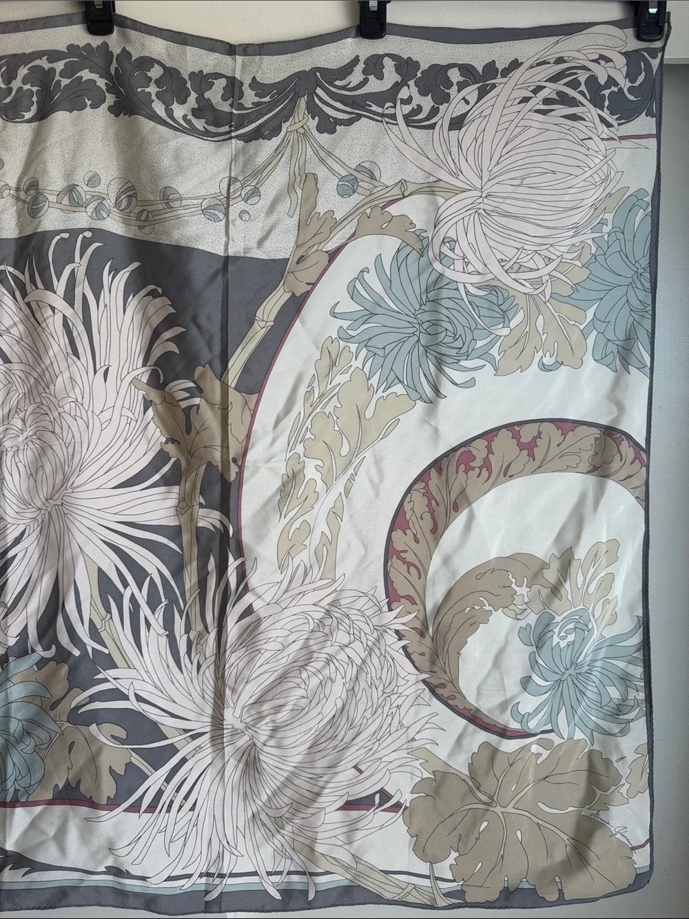 Vintage 1970s Ginnie Johansen Floral Abstract Art Deco Silk Scarf 34 x 34